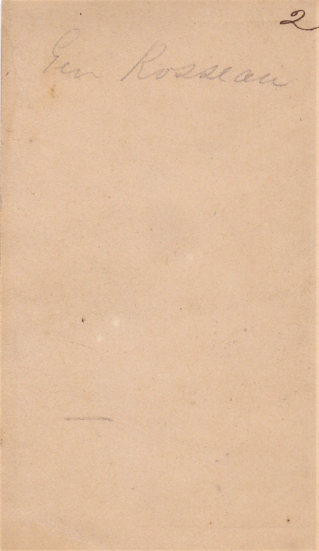 A blank, aged piece of paper with "Major General Lovell Harrison Rousseau" handwritten faintly at the top in pencil and a number "2" inked in the upper right corner.