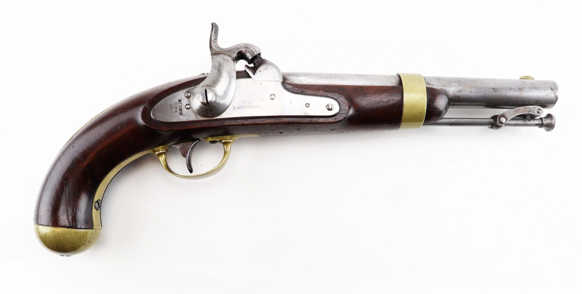 Aston Horse Pistol with wooden grip, brass fittings, and metal barrel, shown on a white background.