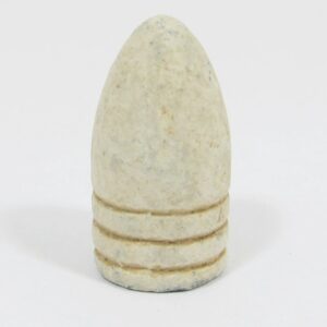 A single 3-Ring Union Minie Ball, white and conical with three grooves around its base, stands upright on a plain white background.