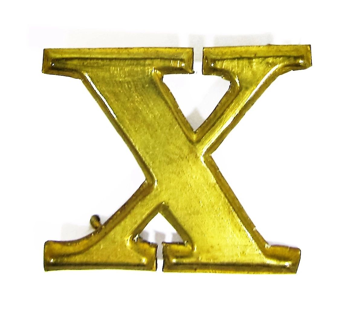 The Regimental Company Letter X is a gold-colored, three-dimensional "X" displayed on a white background.