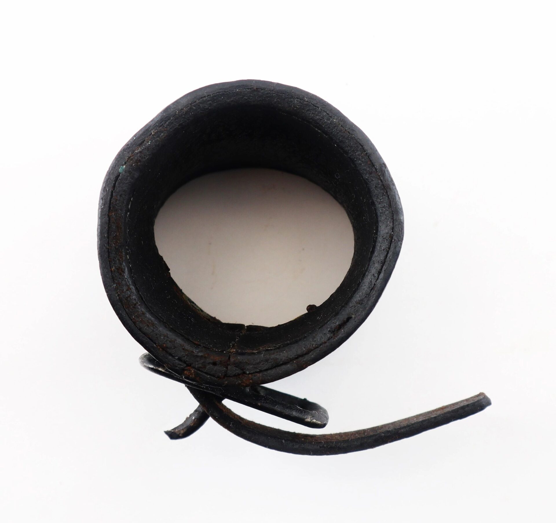A close-up, top-down view of the Civil War Cavalry Carbine Boot in black leather with a lace at the bottom, shown against a white background.