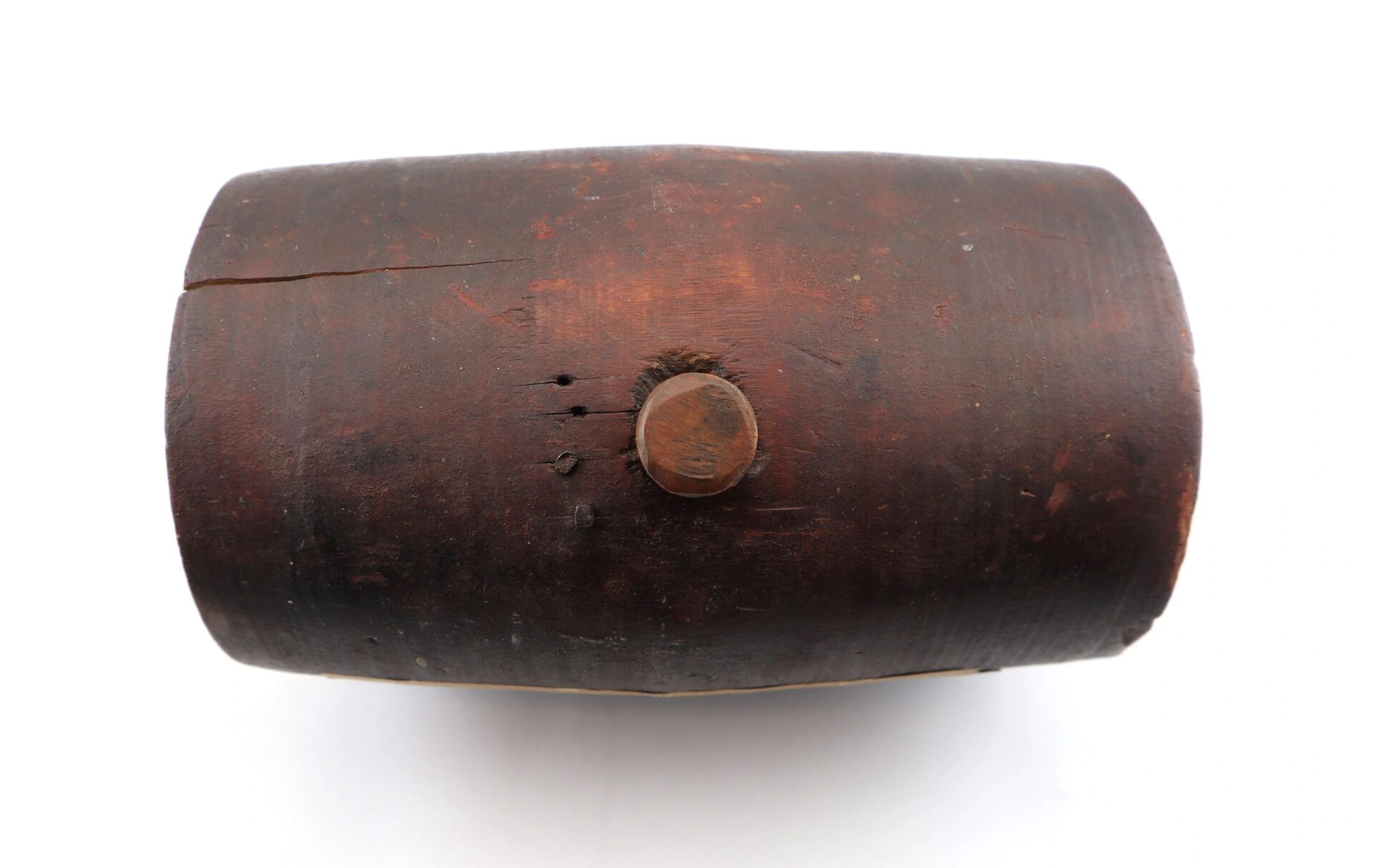 A War of 1812 Rundlet Canteen with a cylindrical form and single side peg, displayed against a white background.
