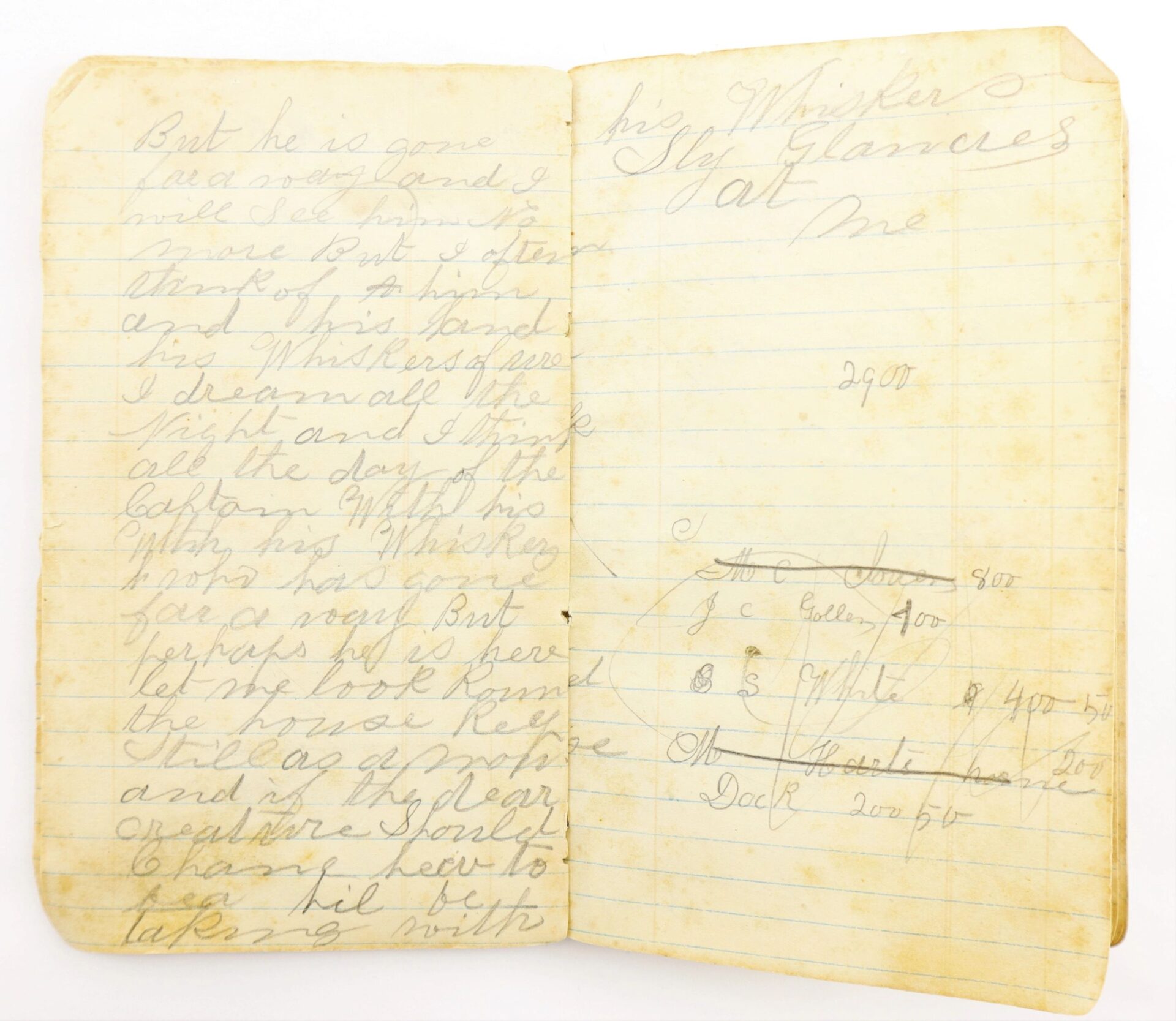 The Atlanta Campaign Diary of John Strawser, 38" Ohio Infantry, features handwritten poetry and notes on yellowed, lined pages with faded ink—an authentic artifact offering a glimpse into history.