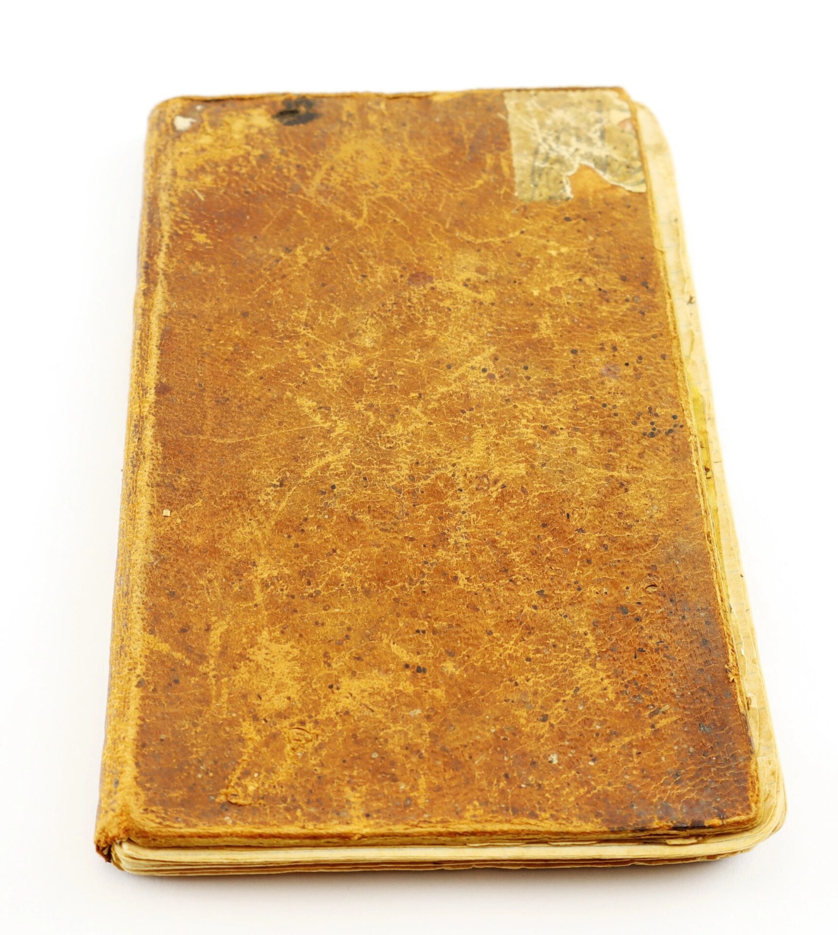 A worn brown leather-bound Atlanta Campaign Diary of John Strawser, 38" Ohio Infantry, with scuffs and a torn cover label, is photographed against a white background.