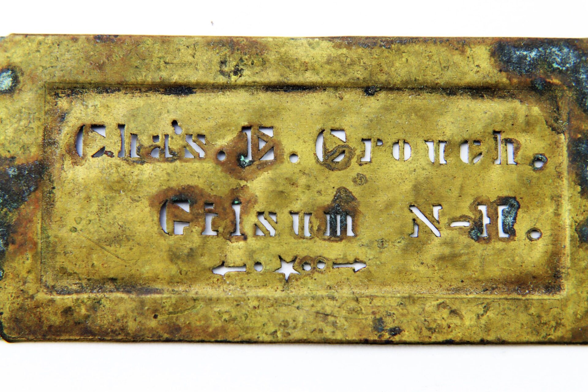 Identification stencil reading "Charles E. Crouch, 9th New Hampshire Infantry" is shown against a white background.
