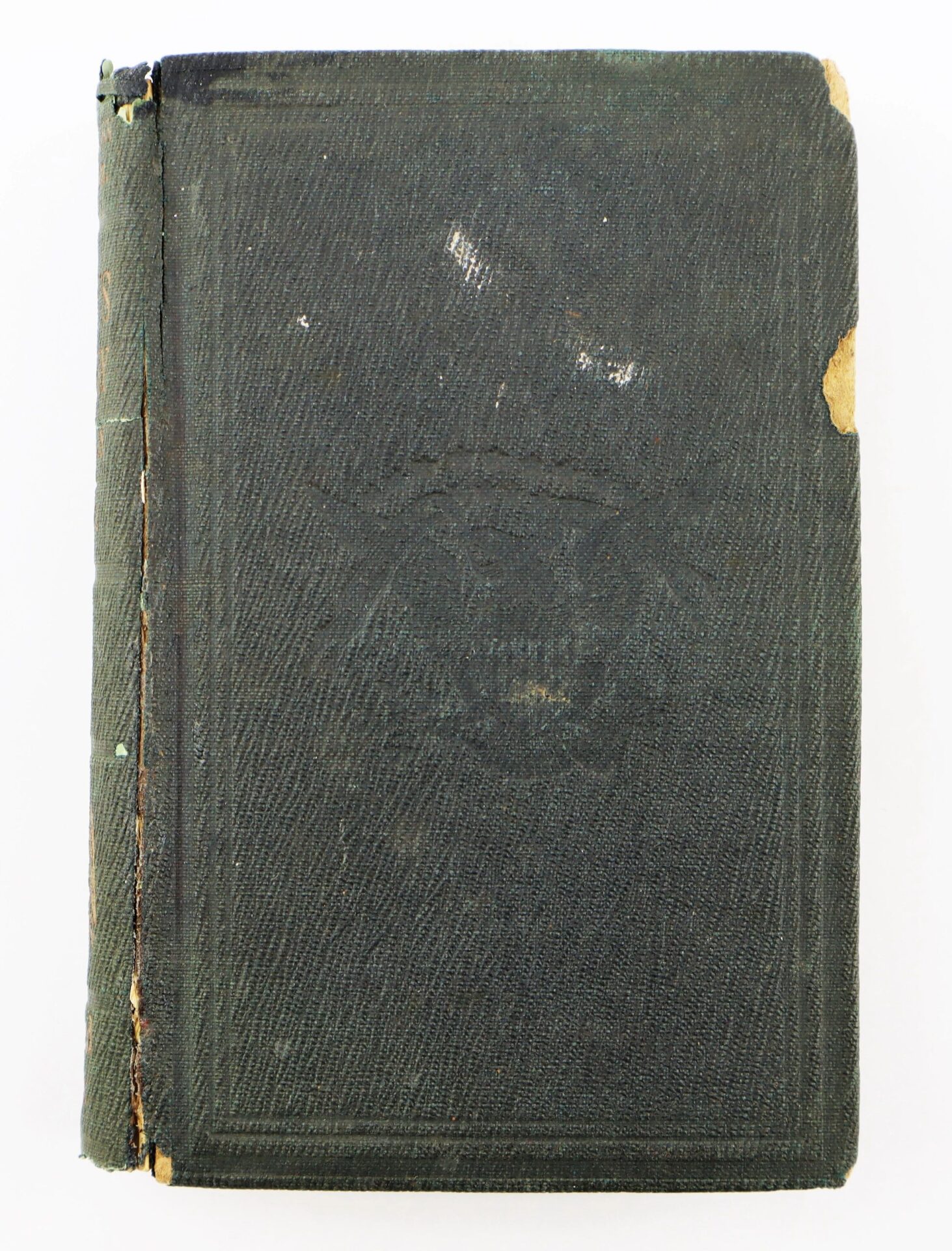 A worn dark green hardcover of "Casey’s Infantry Tactics Identified to Charles H. Bliven, 13th New Jersey Infantry / SOLD" with visible scuffs, a torn upper right corner, and faded embossed markings on the front cover.