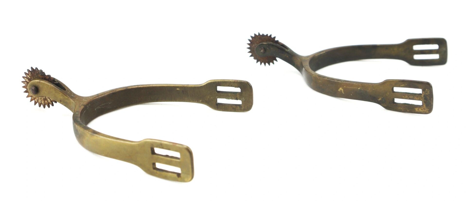 A pair of Civil War Spurs with rowels, displayed on a white background.