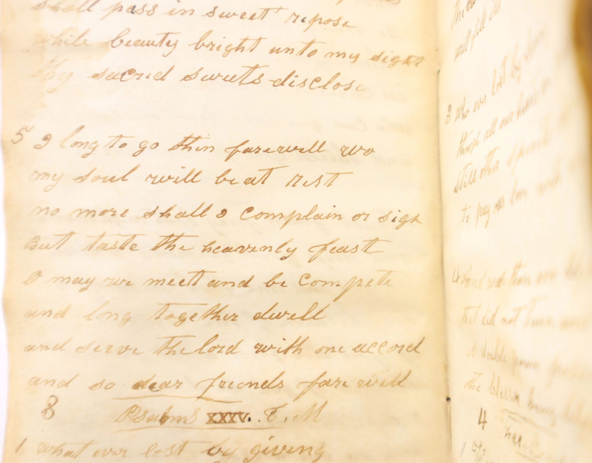 Close-up of handwritten brown ink text on aged paper, showing a poem or verse in cursive script from the 10th Tennessee Volunteer Infantry (Union) Grouping.