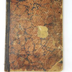 A weathered, marbled cover ledger with a black spine is shown above a museum card identifying it as the "Historic Ledger – Gettysburg PA," used circa 1849–1916.