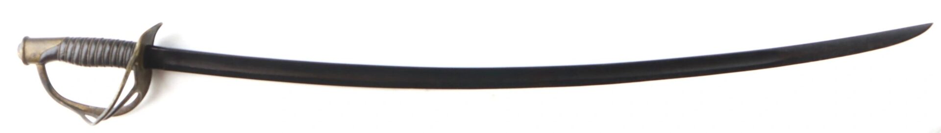 The Gettysburg Cavalry Saber, now sold, features a curved single-edged blade, metal handguard, and textured grip reminiscent of classic cavalry sabers.
