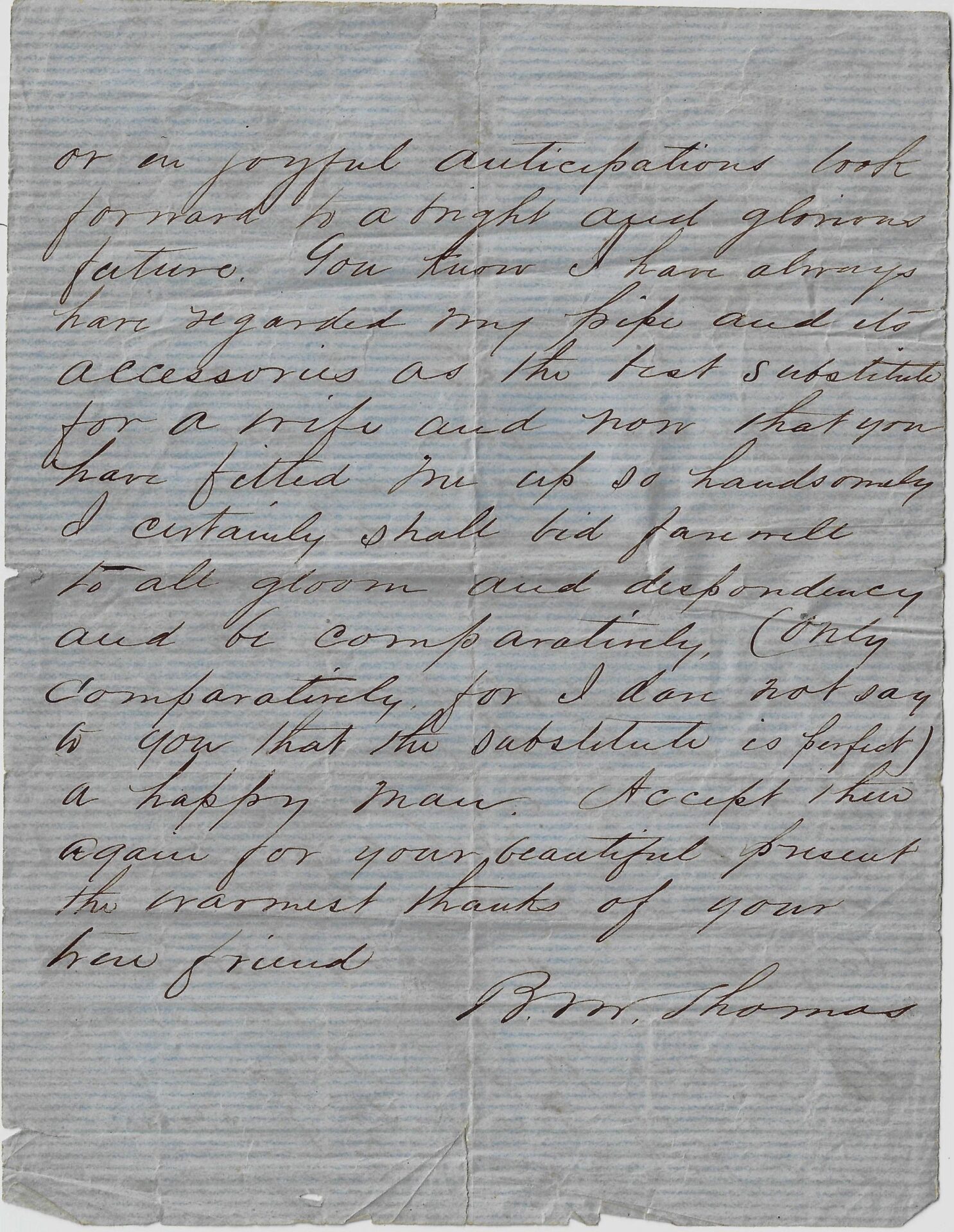 A handwritten letter titled "Confederate General Smokes 'Weed'" on lined blue paper with cursive script, creases, lightly torn edges, and signed "Ben Stevens" at the bottom.