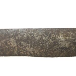 The Confederate Bowie Knife is a large, antique blade with a wide, rusted edge, ridged handle, and a simple guard separating blade and handle.