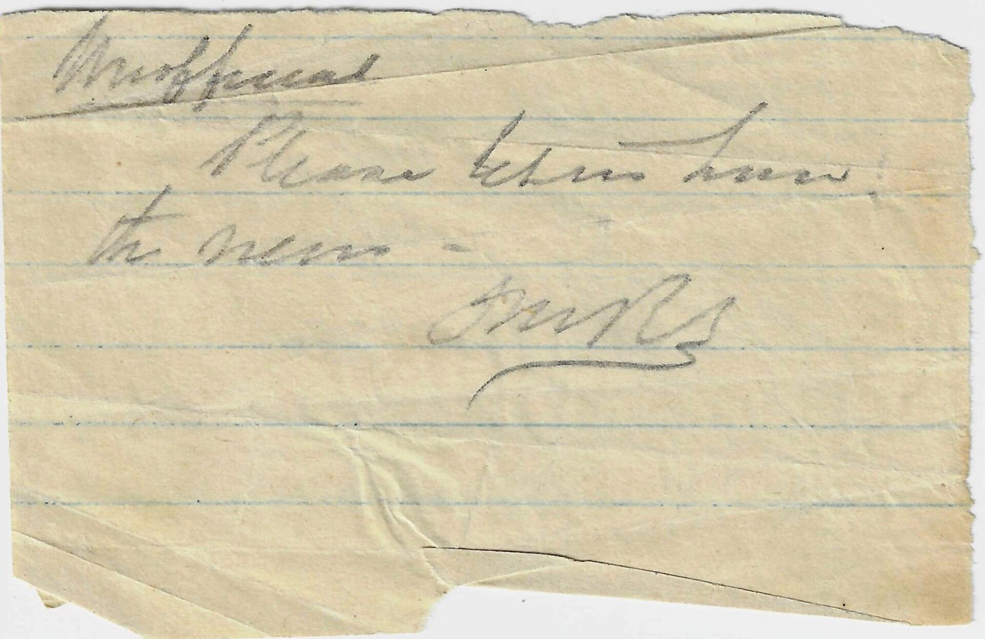 A small, torn piece of lined paper with pencil cursive features Fitzhugh Lee’s signature and is addressed to "Gen. R.E. Lee Comdg:-"—the SOLD Fitzhugh Lee Hand-Carried Cover.