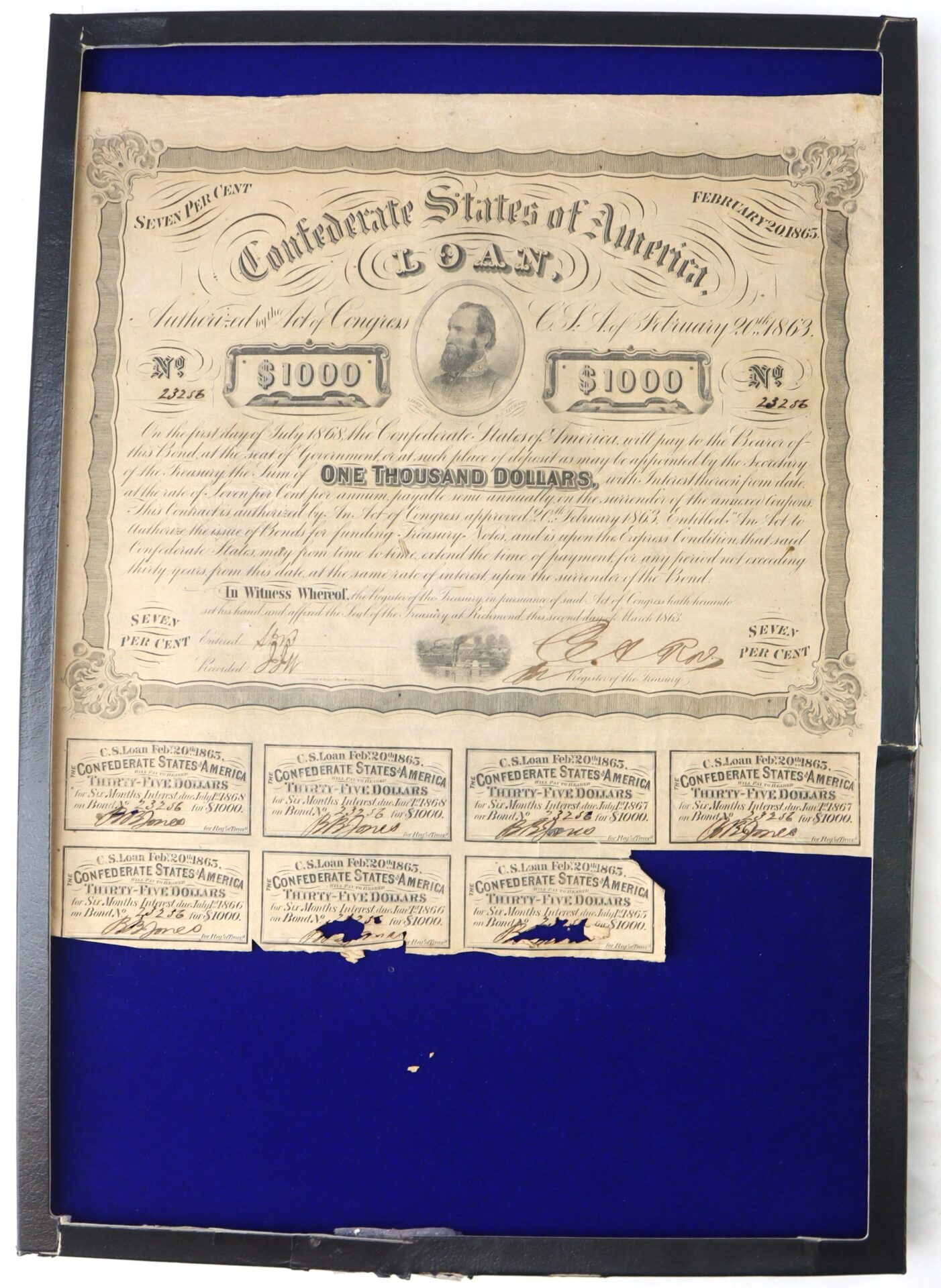 Confederate States of America $1,000 Bond – February 20, 1863 Issue ...