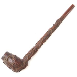 A Hand-Carved Civil War-Era Pipe with a grape leaf motif is shown on a white background.