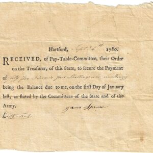 A 1780 Revolutionary War Pay Voucher from the Connecticut Pay-Table Committee, dated April 6 and signed by James Spencer, acknowledges payment of fifty-one pounds for military service in Hartford.