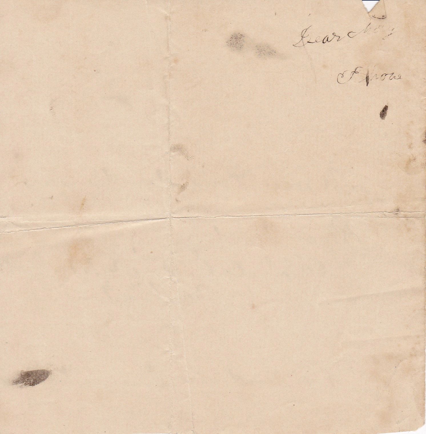 Aged, creased sheet with faint stains and handwritten "Search" and "If you" in the upper right, part of the Perez L. Norton, 6th Regiment PRVC With Document.