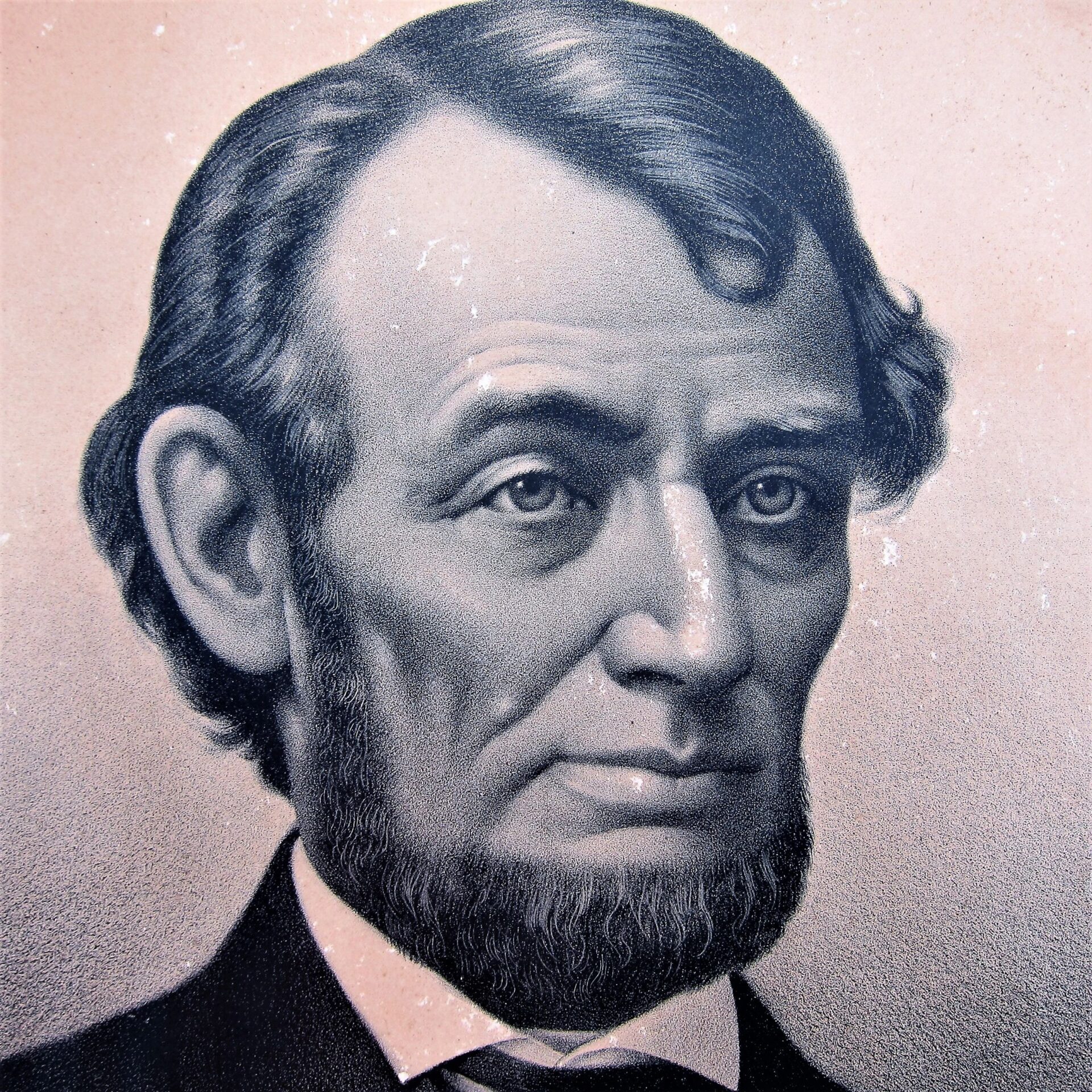 A grayscale portrait titled "Abraham Lincoln by Kurtz and Allison / SOLD" shows a bearded man in a suit and bow tie, with a serious expression and neatly combed hair.