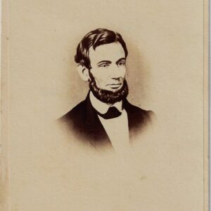 Sepia-toned CDV portrait of Abraham Lincoln, bearded and in a suit, shown from the chest up against a plain background.