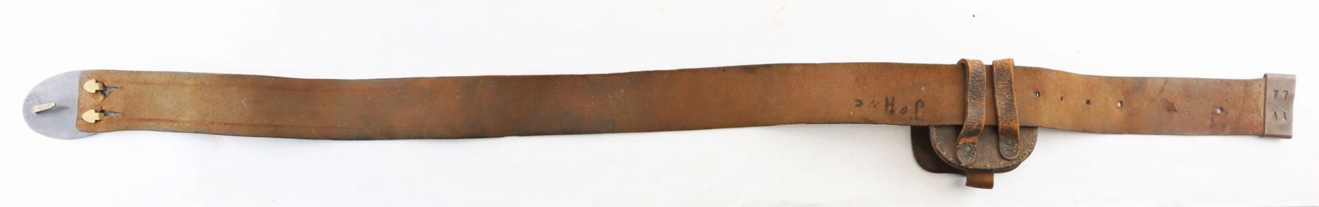 An Enlisted Infantryman's Belt, featuring a Model 1839 "US" belt plate and cap pouch, displayed laid flat on a white background.