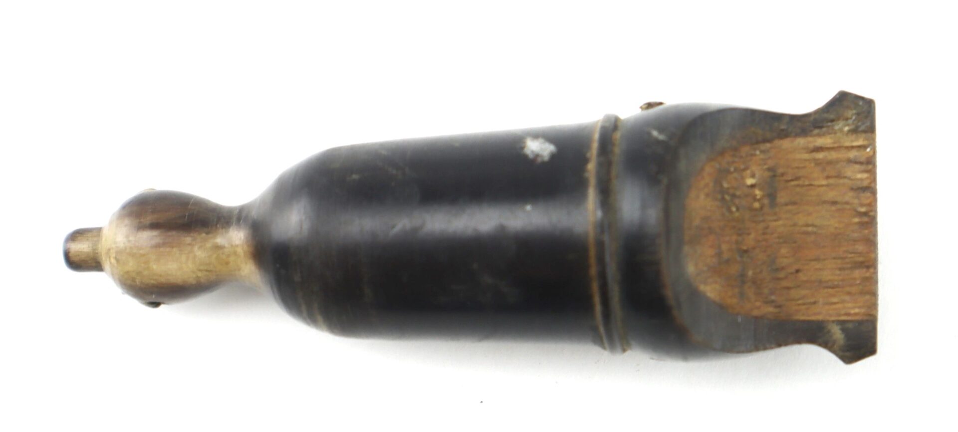 A Horn Whistle with a rounded handle and a flat, worn end, photographed on a white background. Item is marked as SOLD.