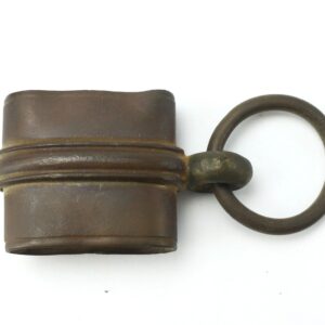 A Scabbard Mount featuring a weathered metal ring is attached to a cylindrical, ridged, and slightly dented metal body, shown against a white background.
