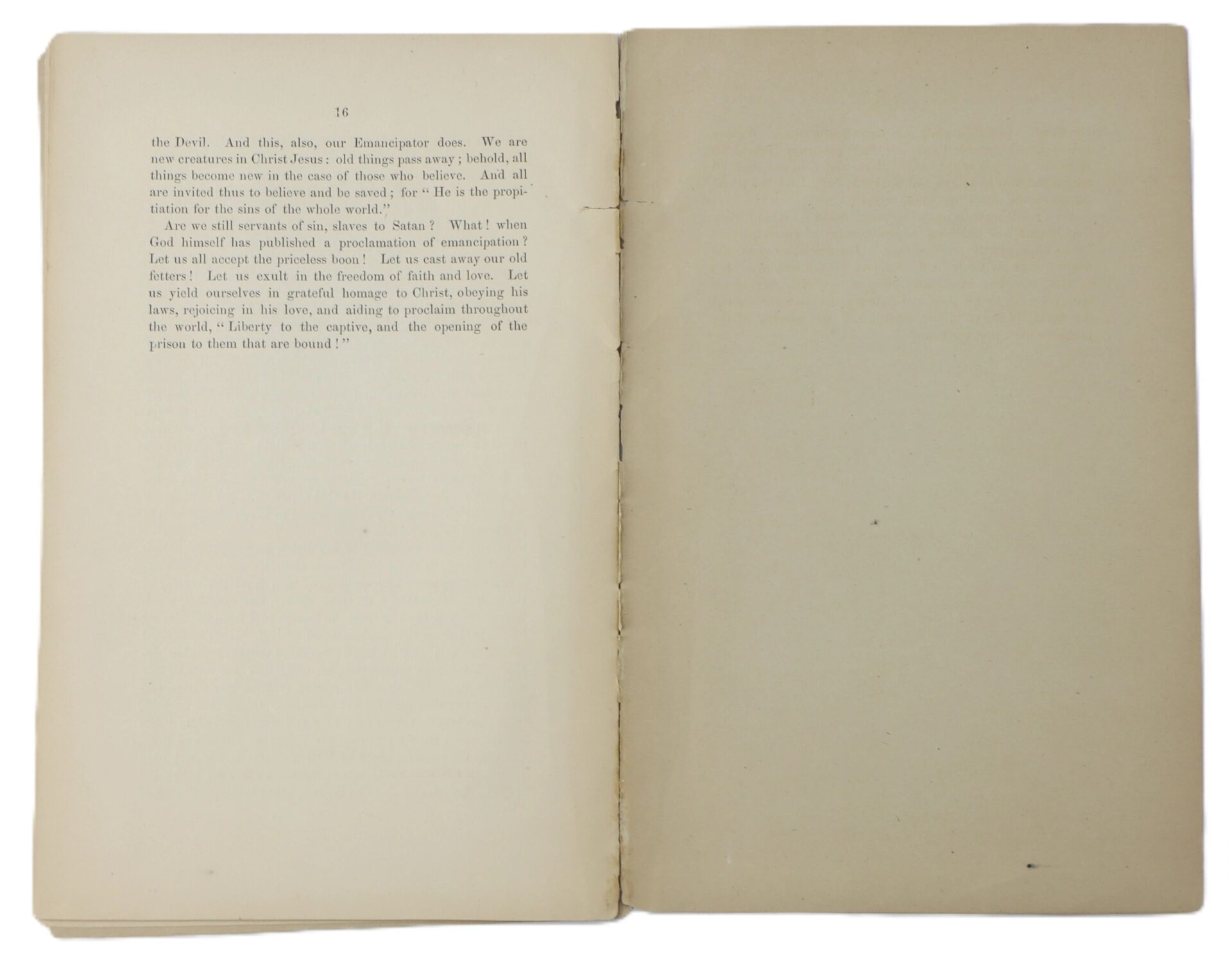 An open copy of "Sermon on the Assassination of Abraham Lincoln" shows page 16 with English text on the left and a blank, yellowed right page, indicating age. The item is marked as SOLD.
