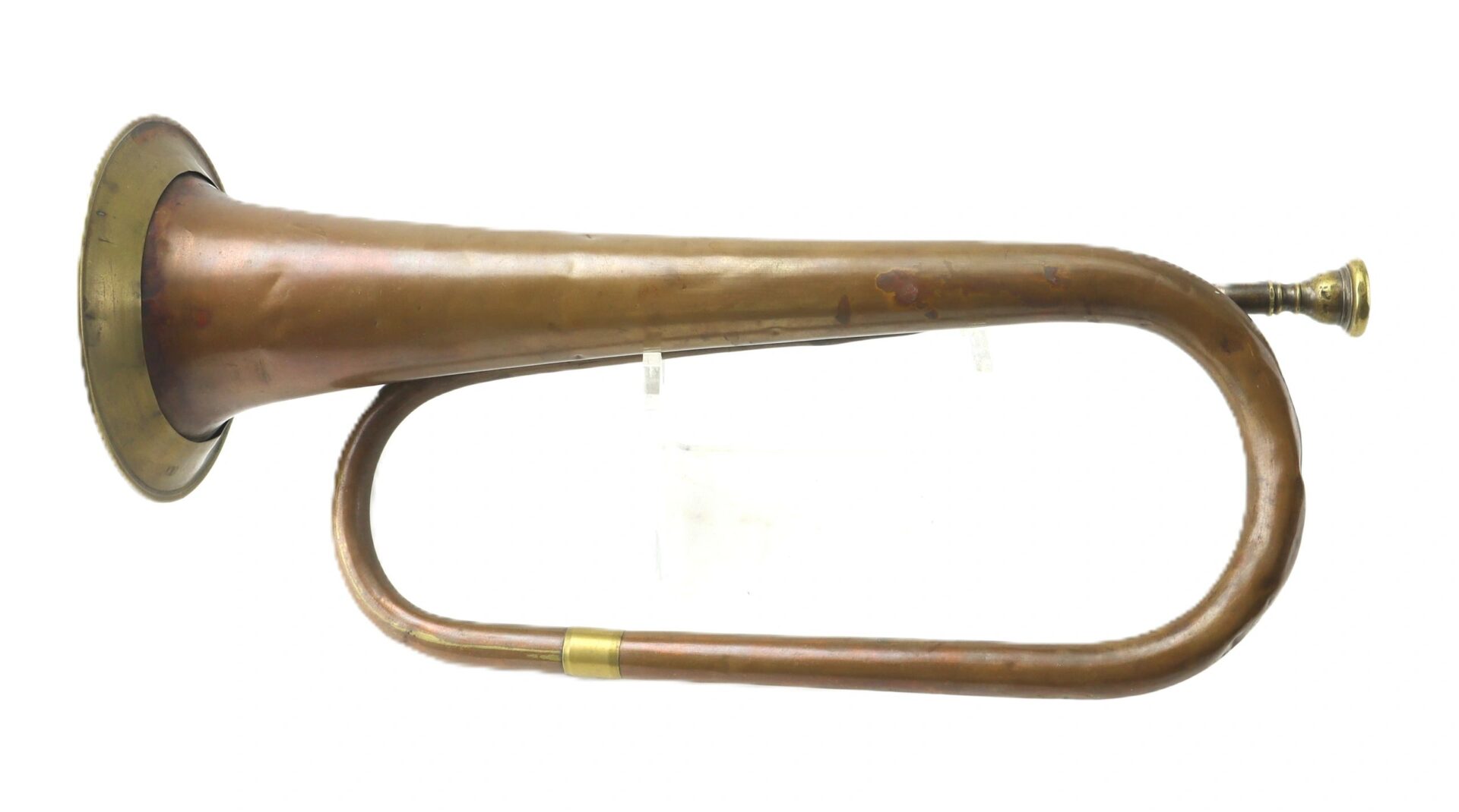 The Civil War Bugle, a brass instrument with a simple coiled design and no valves, is shown on a white background.