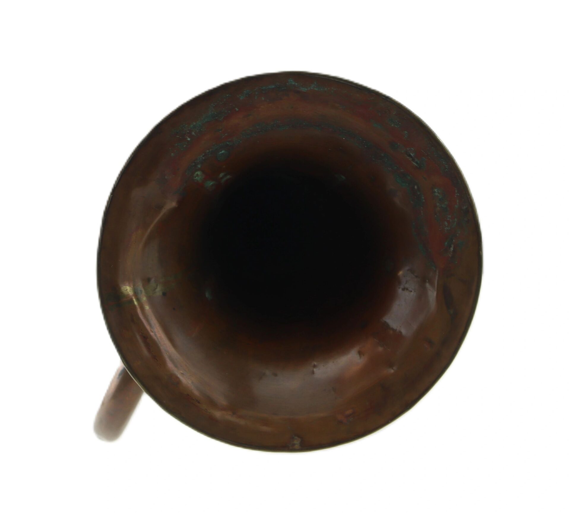 Top view of the bell of the Civil War Bugle (SOLD), showing its circular opening with a dark interior against a white background.