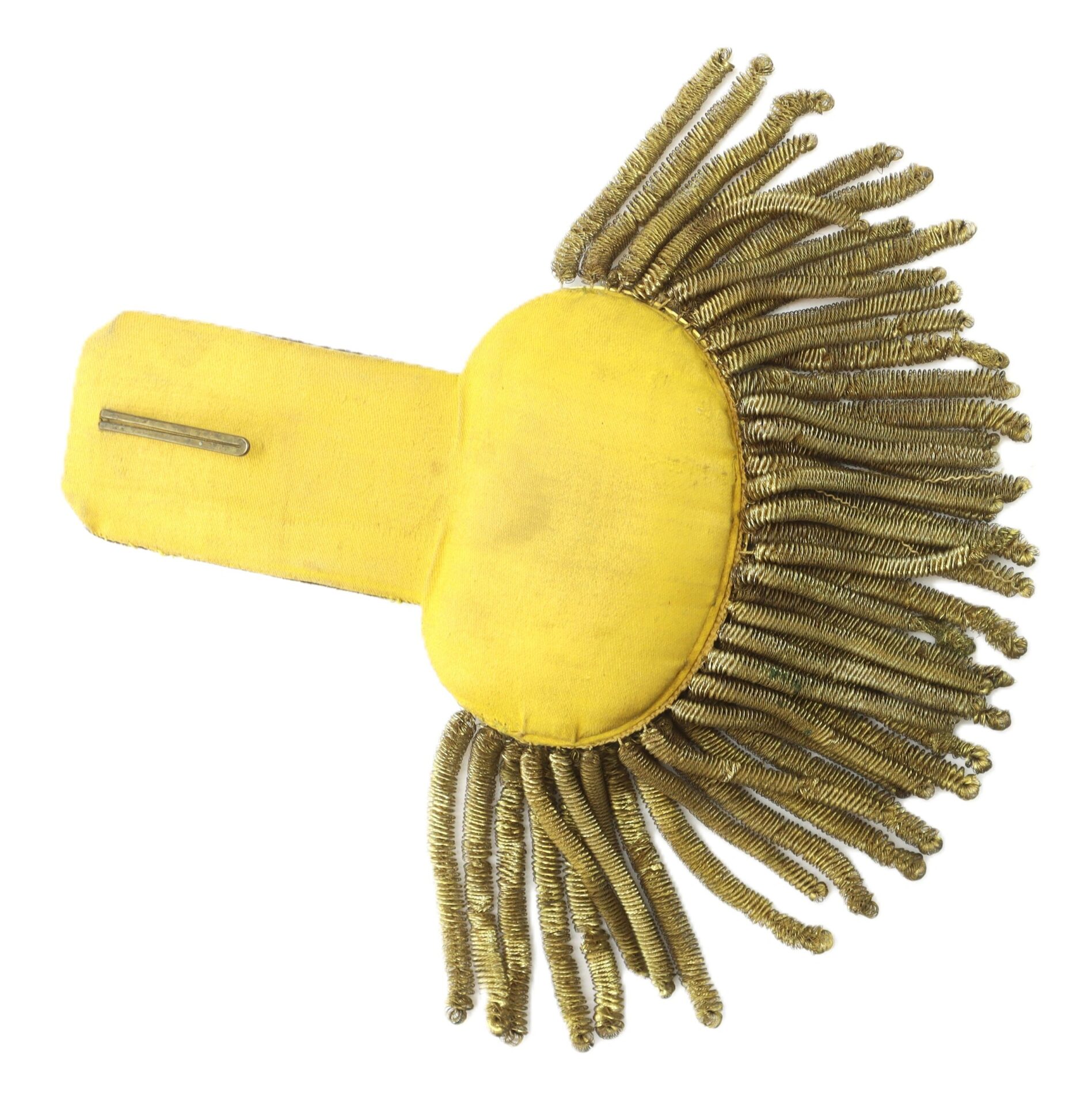 A single U.S. Officer’s Bullion Epaulette featuring a rounded padded base and gold bullion fringe, displayed on a white background.
