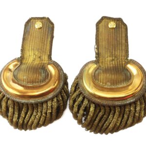 A pair of U.S. Officer’s Epaulettes featuring gold-colored metal plates and braided fringe detailing in a vintage military style.