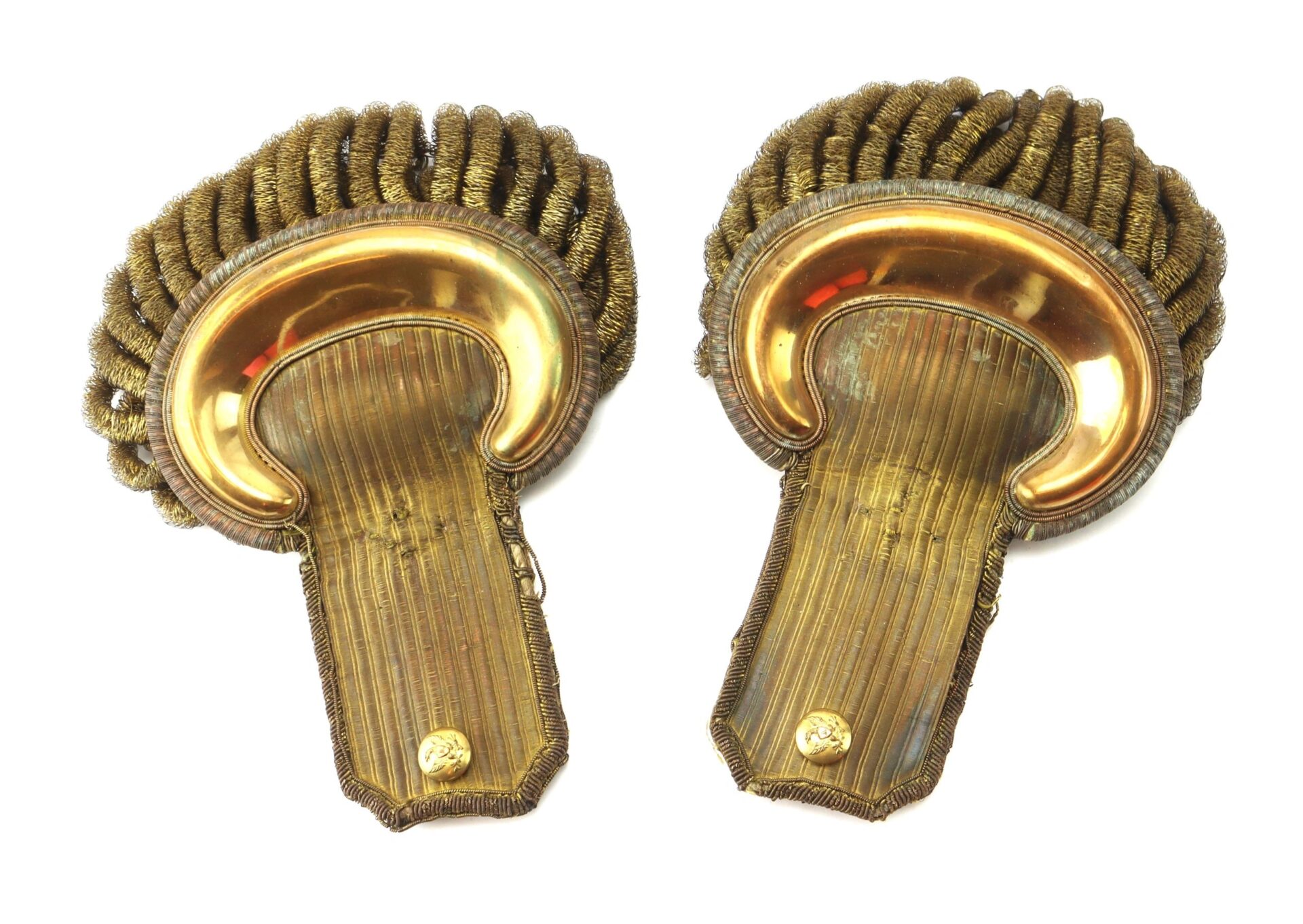 U.S. Officer’s Epaulettes—vintage gold military shoulder decorations with metallic fringe and ornate buttons, shown on a white background.