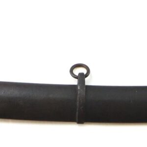 A Rare War of 1812 U.S. Cavalry Saber by Nathan Starr featuring a curved blade, black handle, metal guard, and original iron scabbard with two suspension rings.