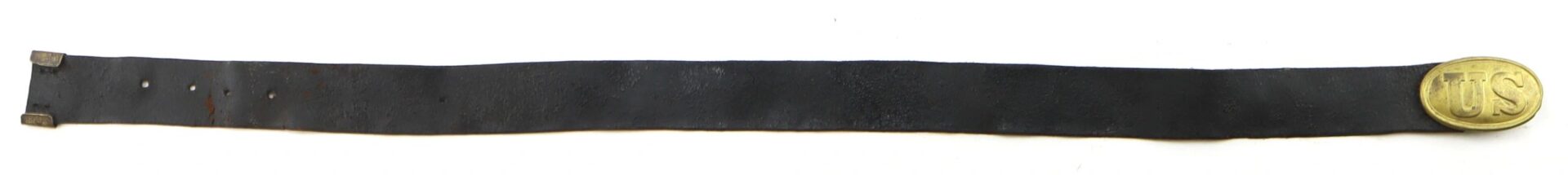 An Original Civil War Union Enlisted Infantryman’s black leather belt with a brass “US” buckle.