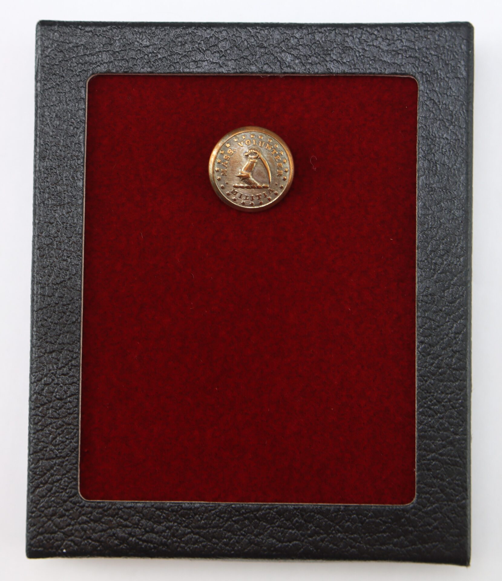 A single coin displayed on red felt inside a black, rectangular frame.