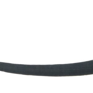 A curved, long brass and black instrument resembling a vintage car horn with a flared bell at one end.