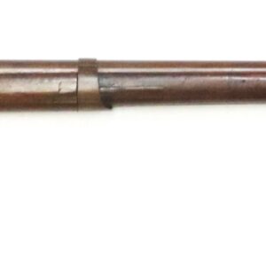 A full-length image of an antique muzzle-loading rifle with a wooden stock and metal barrel, displayed on a white background.