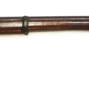 A vintage, single-shot, bolt-action rifle with a wooden stock and long barrel, shown on a plain white background.