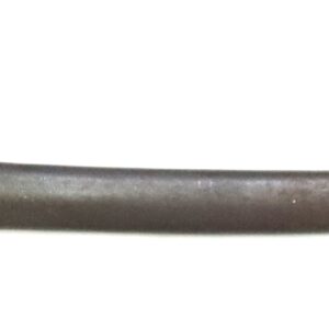 A vintage cavalry sword with a protective hand guard and a metal scabbard featuring two suspension rings, shown against a white background.