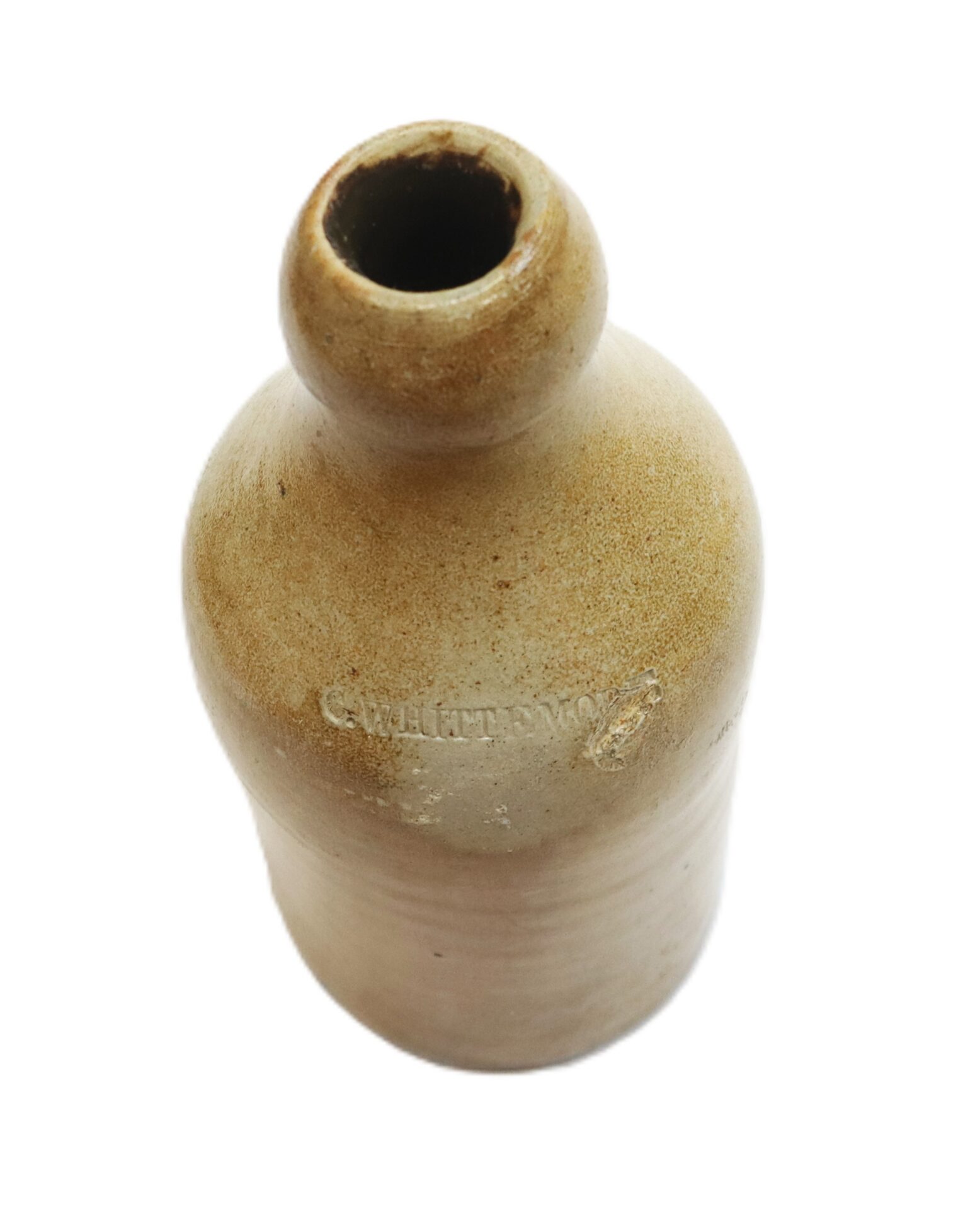 A brown ceramic jug with a narrow opening and a glossy finish, photographed against a white background.