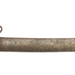 A vintage cavalry saber with a curved blade, metal guard, and worn scabbard featuring two suspension rings, shown against a white background.