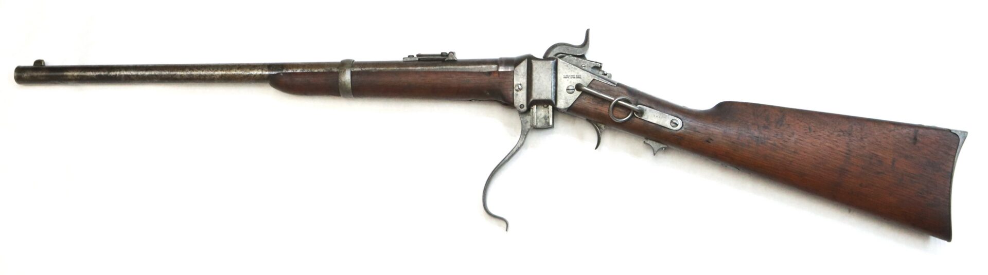 A vintage lever-action rifle with a wooden stock and metal barrel, displayed on a plain white background.
