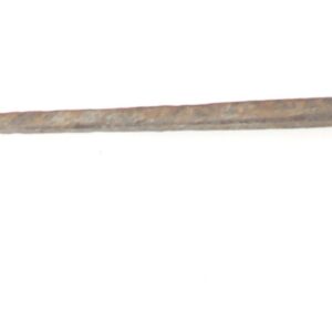 A rusted socket bayonet with a straight, pointed blade and a cylindrical socket for attaching to a rifle.