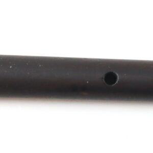 A wooden flute with brass fittings at both ends and six finger holes along its body, displayed on a white background.