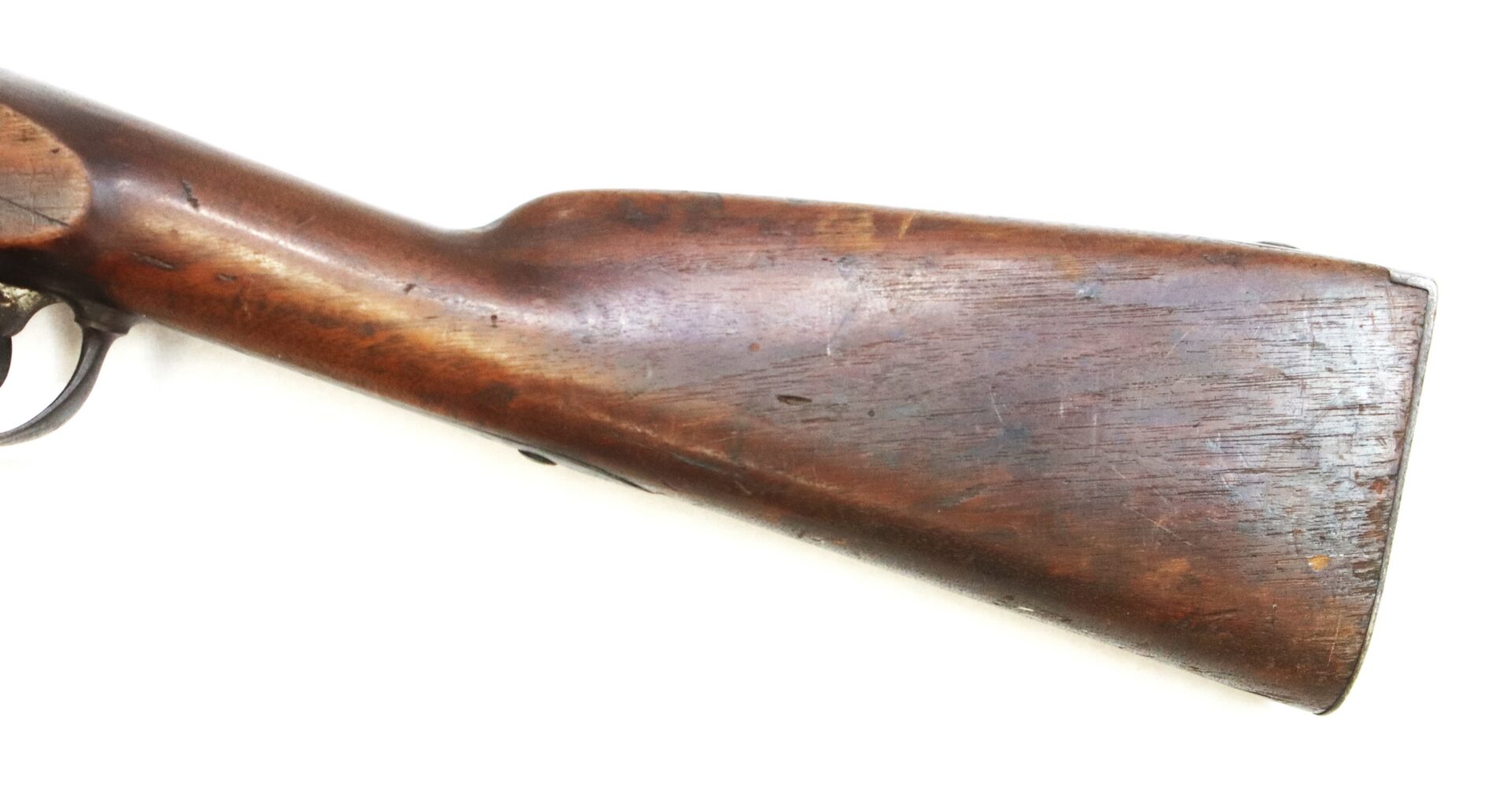 Wooden stock of a vintage Model 1842 .69 Caliber Springfield Smoothbore Musket.
