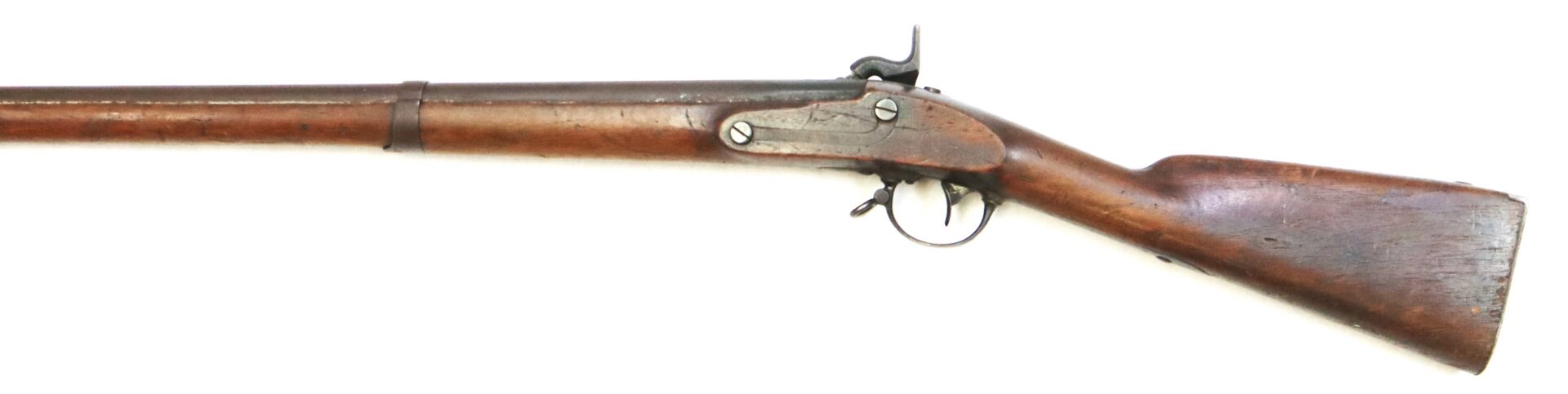 Model 1842 .69 Caliber Springfield Smoothbore Musket with an antique wooden stock, metal barrel, and percussion lock mechanism.