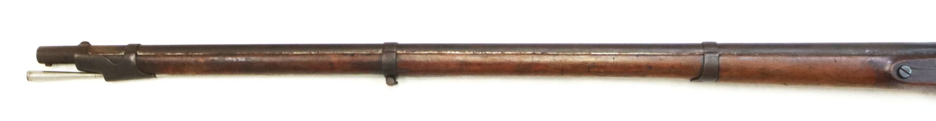 A vintage Model 1842 .69 Caliber Springfield Smoothbore Musket featuring a wooden stock, metal barrel, and cleaning rod.
