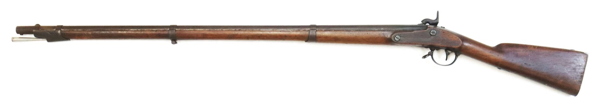 Model 1842 .69 Caliber Springfield Smoothbore Musket with a wooden stock and a long metal barrel.