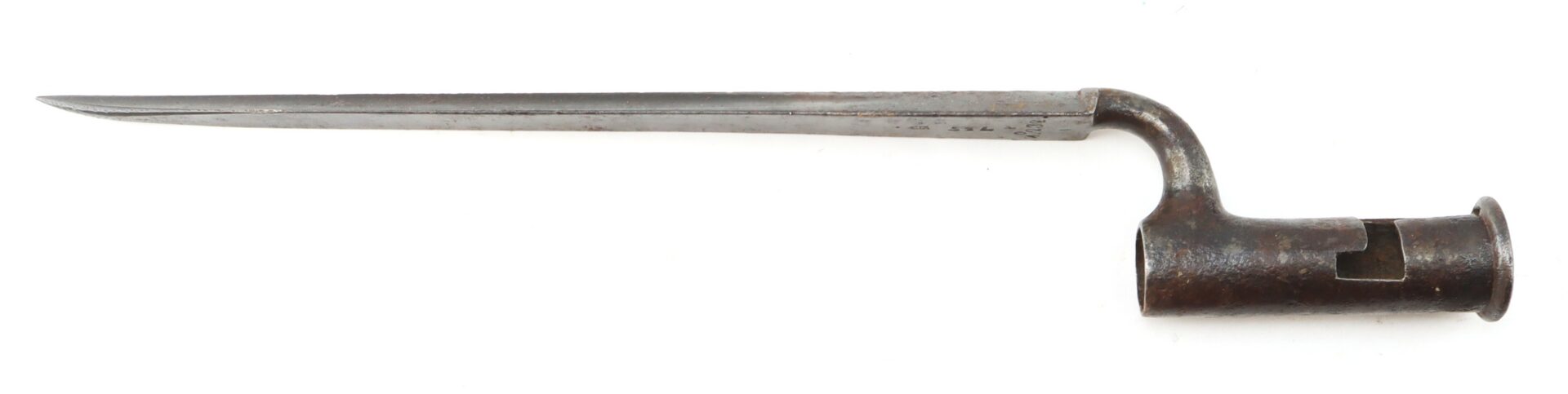 A metal socket bayonet with a straight blade and cylindrical mounting base, shown on a white background.
