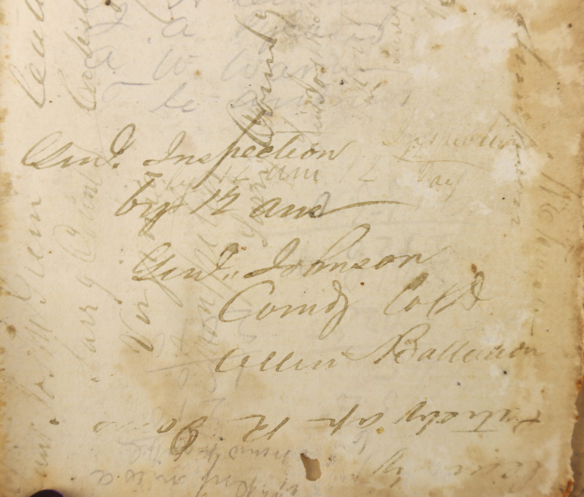 Aged paper with faded handwritten cursive text, including the phrases “Cind. Infection by H and,” “Clust. Johnson,” and “Convld. Cold.”.